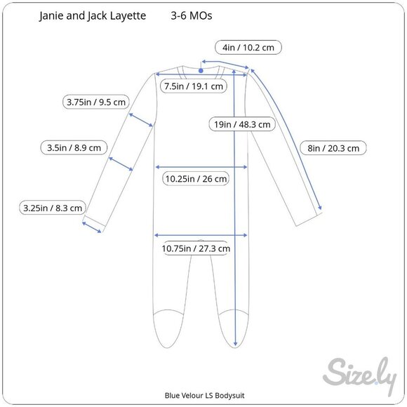 Janie & Jack Layette Blue Velour Long Sleeve Bodysuit 3-6 Mos Buttons Navy Trim - Picture 6 of 6